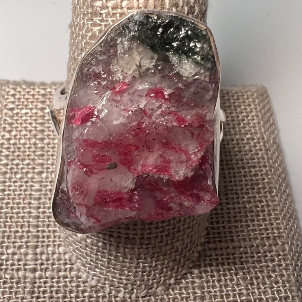 Raw Red, White & Green Watermelon Tourmaline Ring - Picture 5 of 8